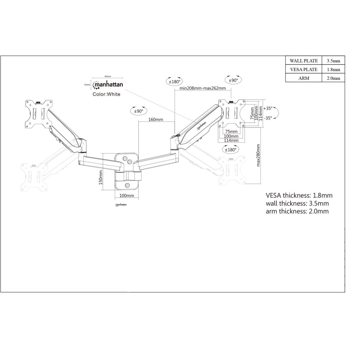 Soporte de pared universal para dos monitores con resorte de gas Image 8