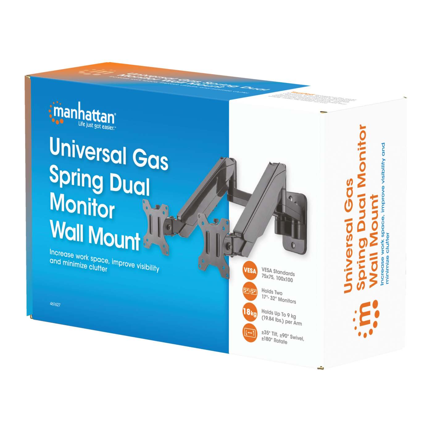 Soporte de pared universal para dos monitores con resorte de gas Packaging Image 2