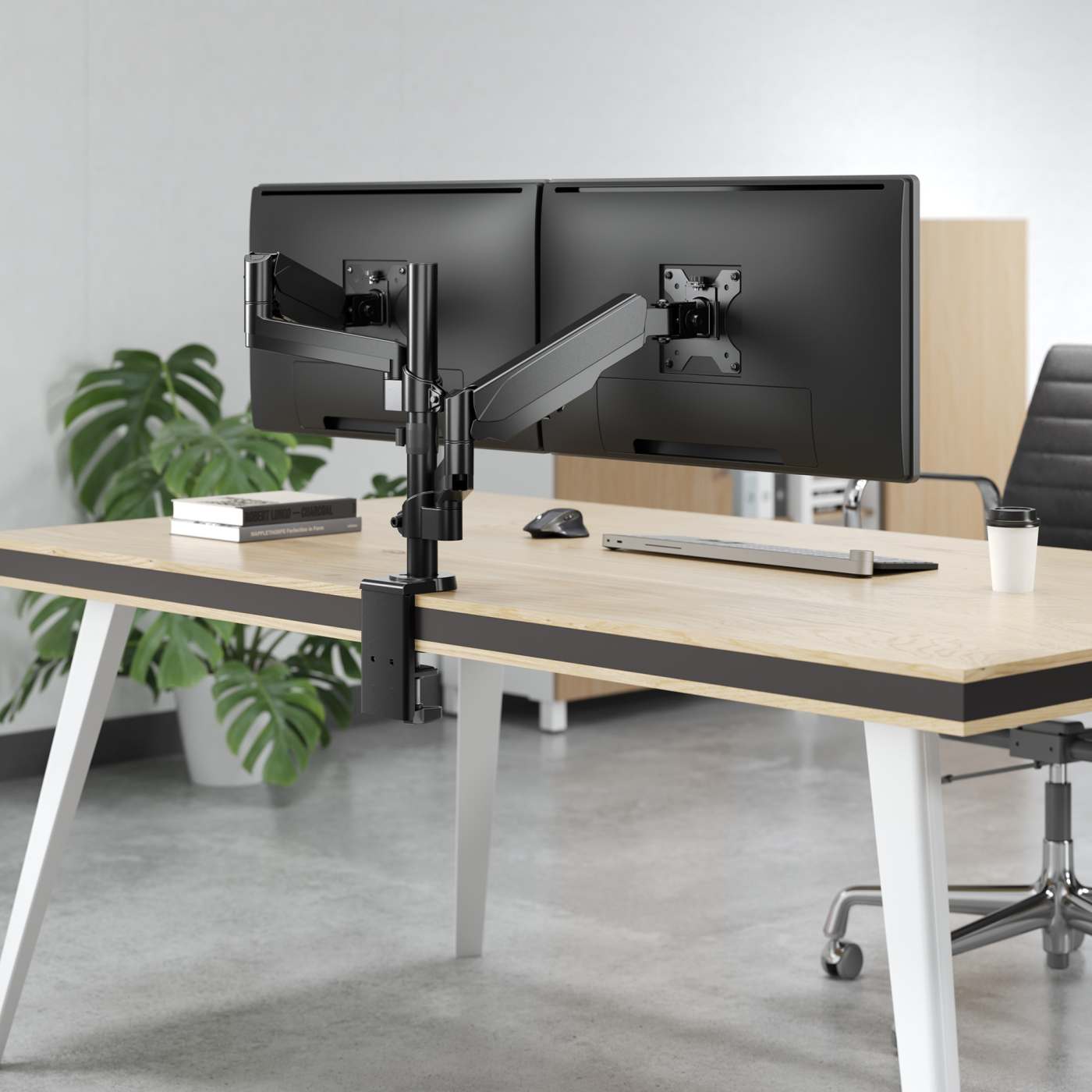 Soporte universal para monitor con brazos ajustables en altura y resorte de goma Image 8