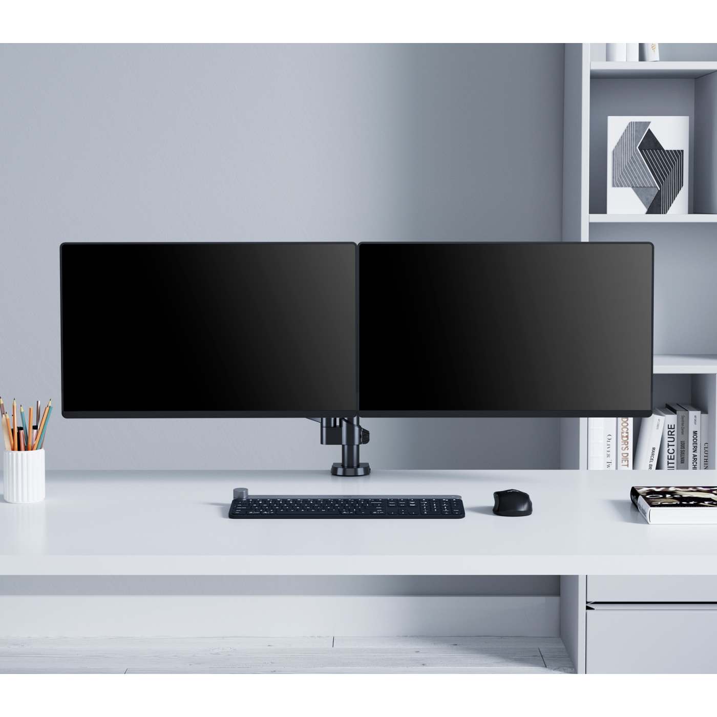 Soporte universal para monitor con brazos ajustables en altura y resorte de goma Image 10