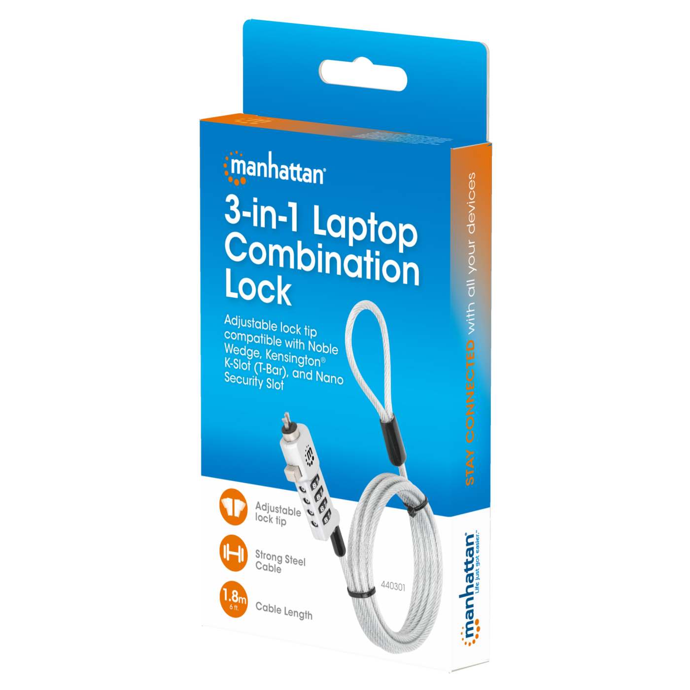Candado con combinación para laptop 3 en 1, Noble-Wedge®, Nano y K-Slot Packaging Image 2