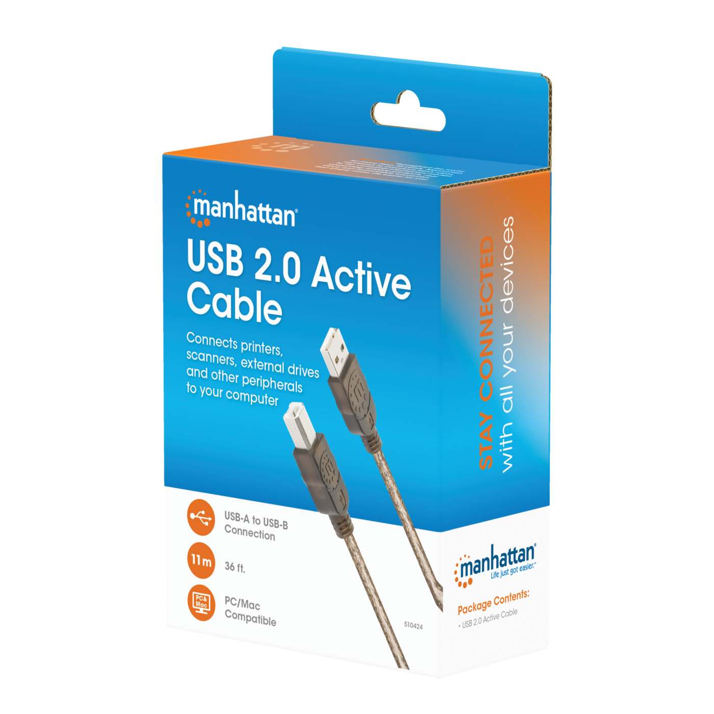 Cable USB A Macho a B Macho 2.0 activo, 480 Mbps 11m Packaging Image 2