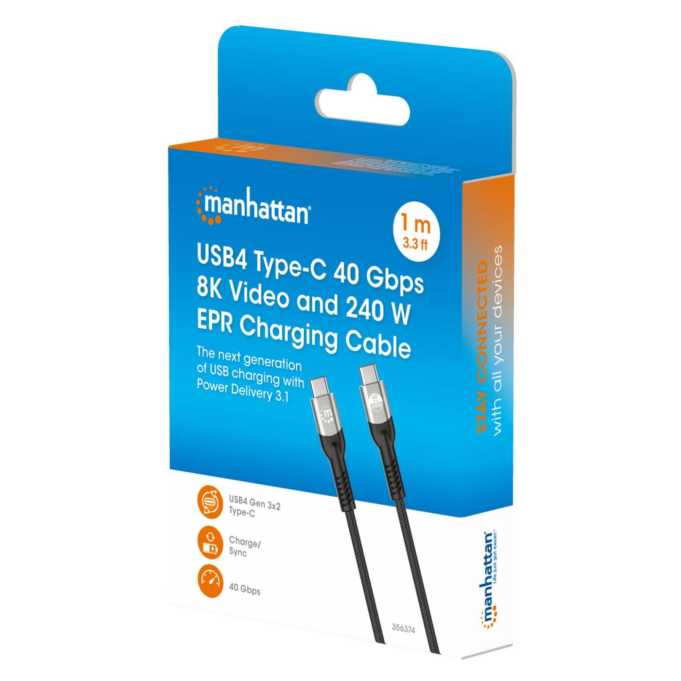 Cable USB4 de USB C a C, 40 Gbps, Video 8K y PD 3.1 para carga de 240 W Packaging Image 2